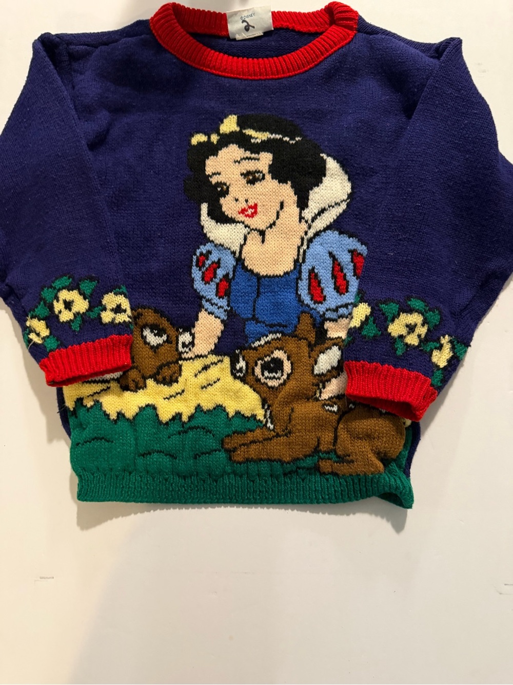 Vintage Disney Snow White Knit Sweater Forest Friends Kids 4T Cottagecore